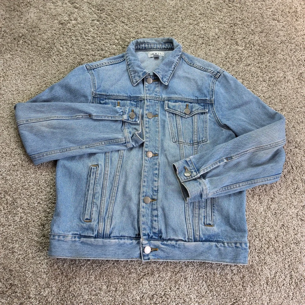 The Rail Denim Trucker Biker Jacket Mens Medium Light Wash Blue Casual Ladies